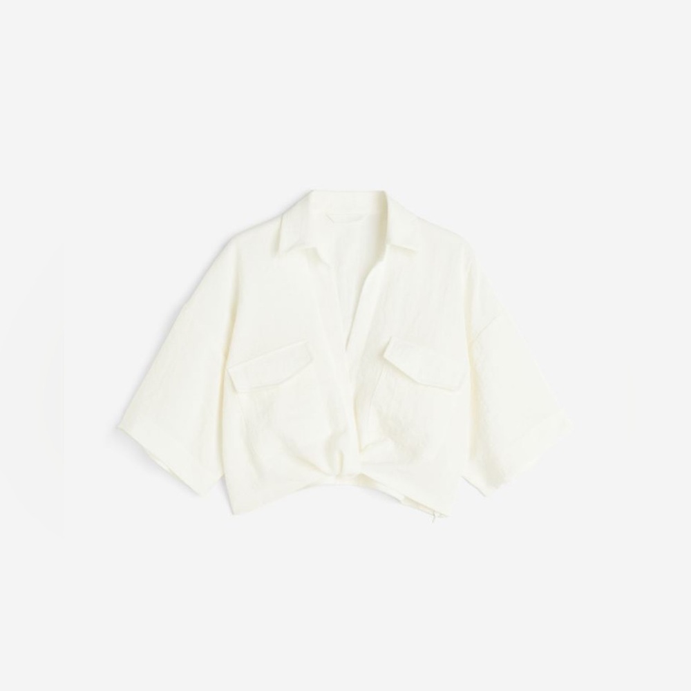 H&M off-white knot detail crop top